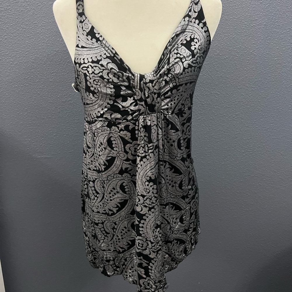 INC Black and Silver Camisole Tank Top Sz Petite Lg